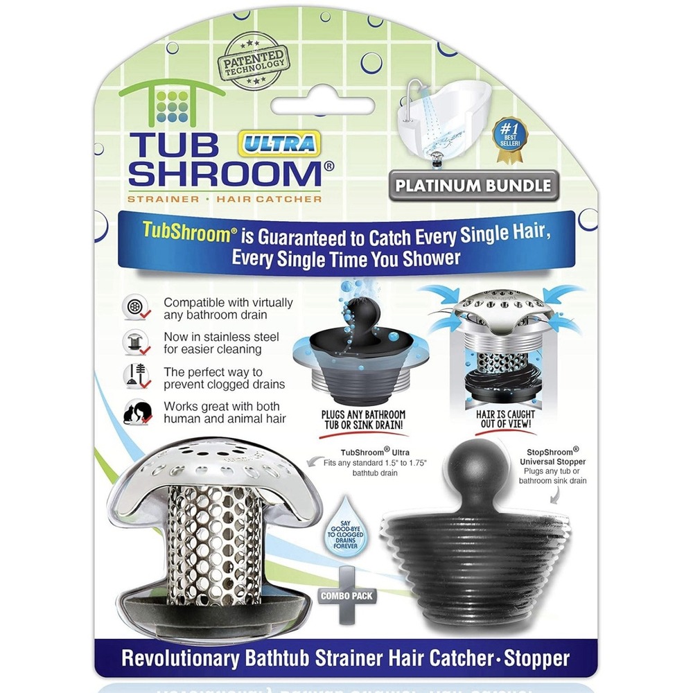 TubShroom Ultra Platinum Bundle Stainless Steel Hair Catcher and StopShroom Plug